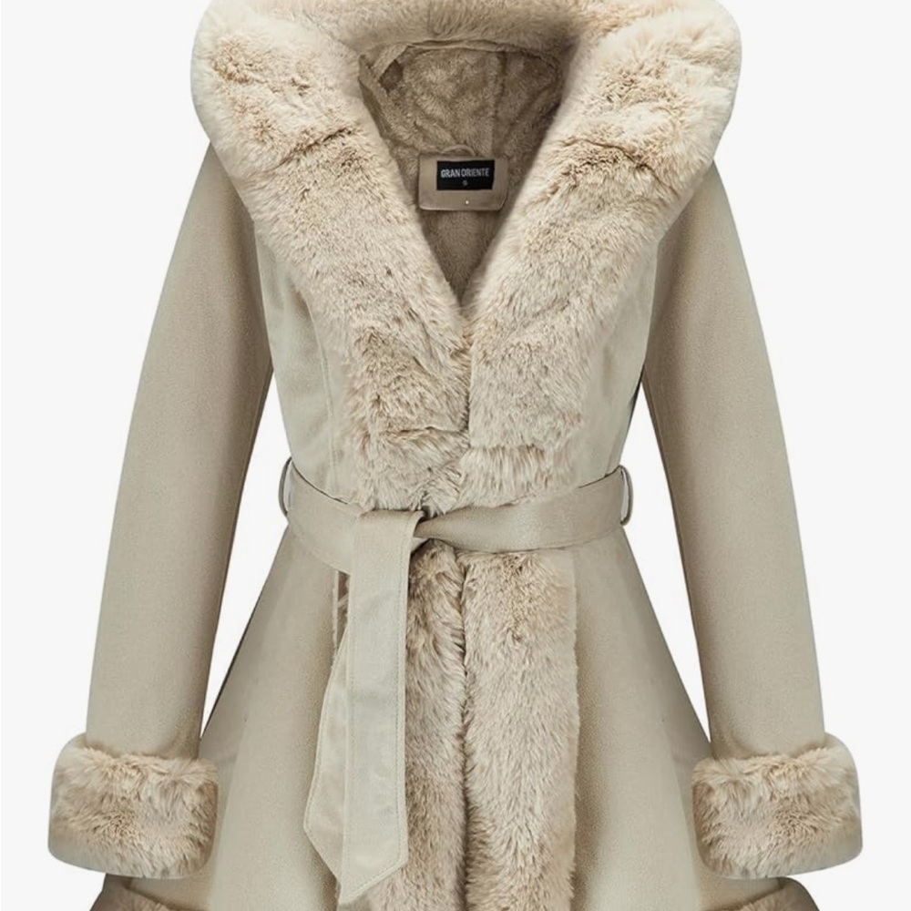 NWT Women's Cream Faux Fur Coat - Picture 8 of 11